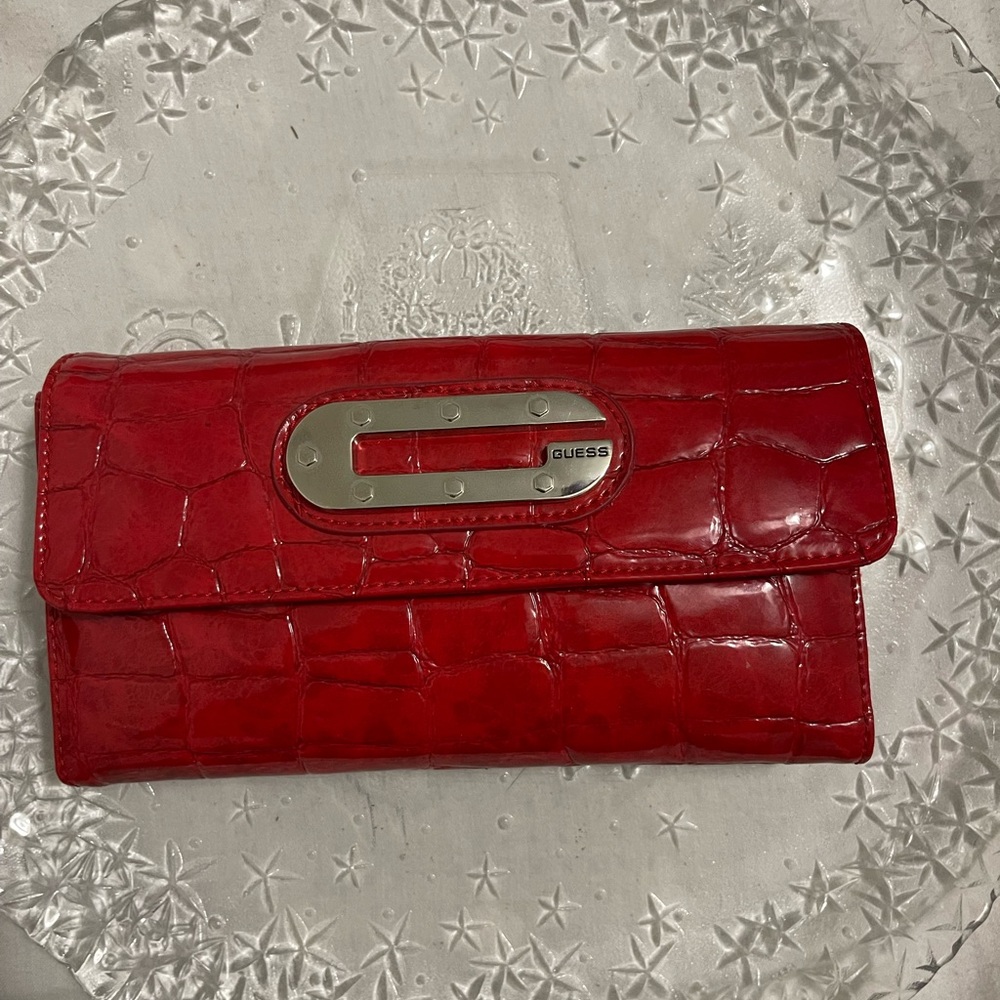 Guess Red Croc-Patterned Clutch